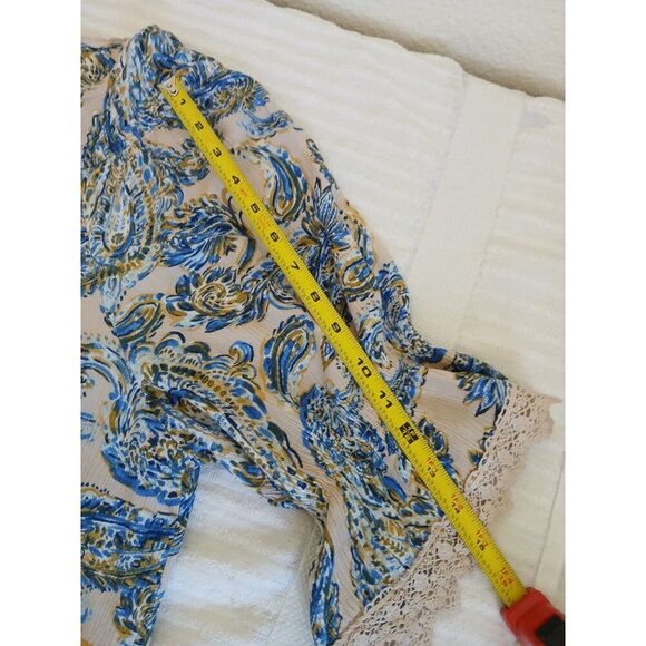 Democracy Womens Blouse Flared Sleeve Blue Paisley  Bohemian Top 1X  Peasant - Picture 15 of 16